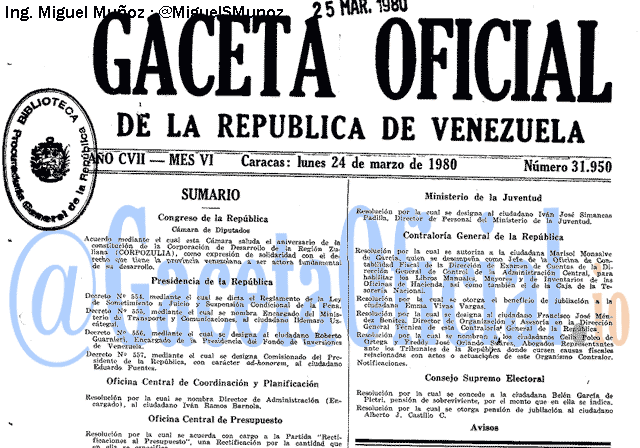 Gaceta Oficial 31950 del 24 Marzo 1980