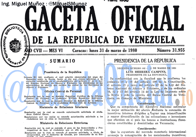 Gaceta Oficial 31955 del 31 Marzo 1980