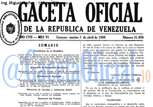 Gaceta Oficial 31956 del 1 Abril 1980
