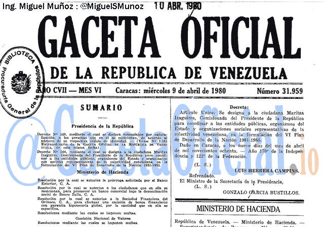 Gaceta Oficial 31959 del 9 Abril 1980