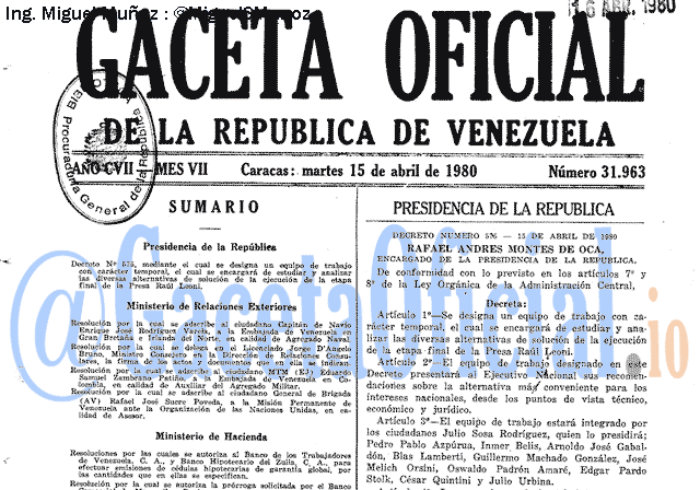 Gaceta Oficial 31963 del 15 Abril 1980