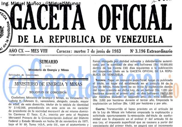 Gaceta Oficial 3196 del 7 Junio 1983