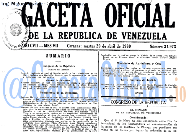 Gaceta Oficial 31973 del 29 Abril 1980