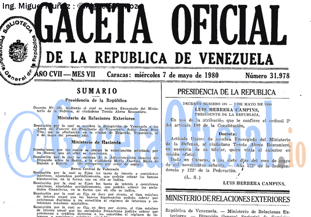 Gaceta Oficial 31978 del 7 Mayo 1980