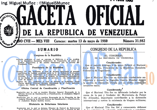 Gaceta Oficial 31982 del 13 Mayo 1980