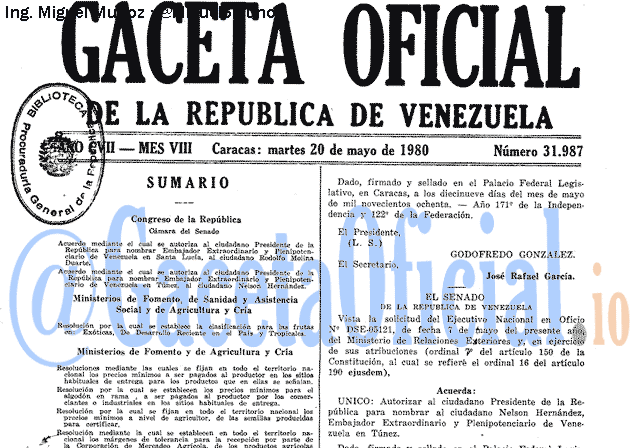 Gaceta Oficial 31987 del 20 Mayo 1980