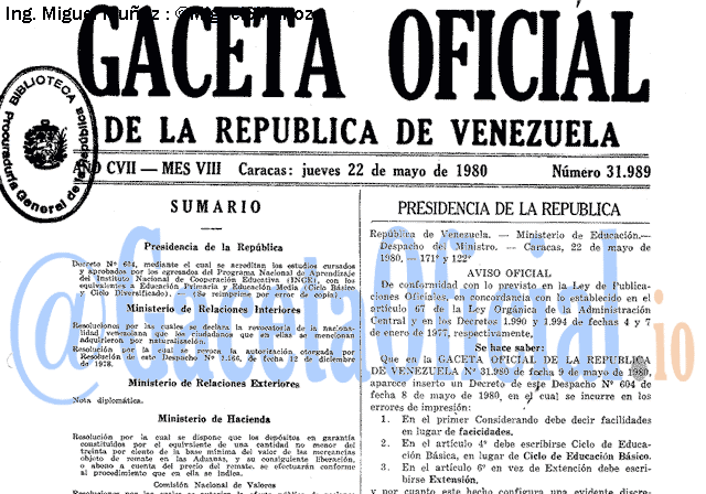 Gaceta Oficial 31989 del 22 Mayo 1980