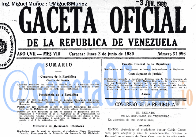 Gaceta Oficial 31996 del 2 Junio 1980