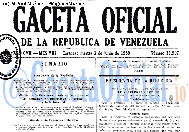 Gaceta Oficial 31997 del 3 Junio 1980