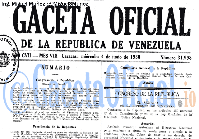 Gaceta Oficial 31998 del 4 Junio 1980