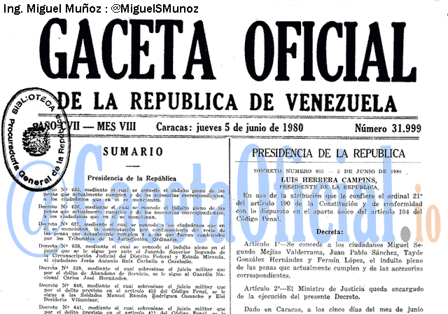 Gaceta Oficial 31999 del 5 Junio 1980