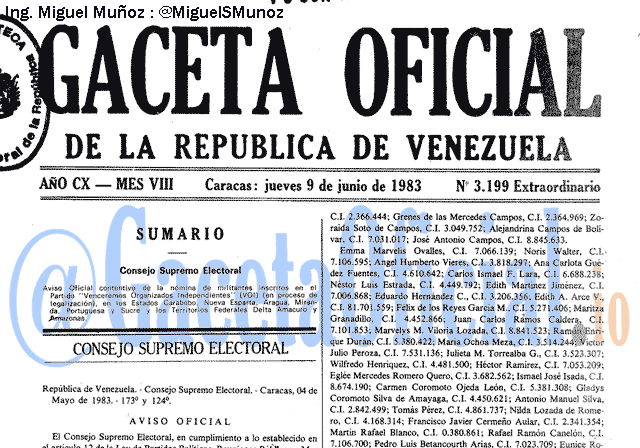 Gaceta Oficial 3199 del 9 Junio 1983