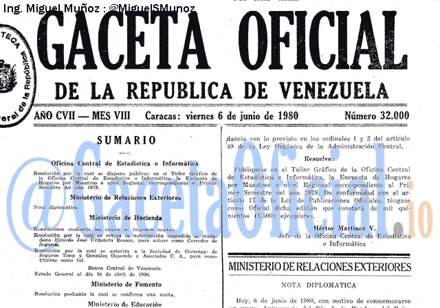 Gaceta Oficial 32000 del 6 Junio 1980