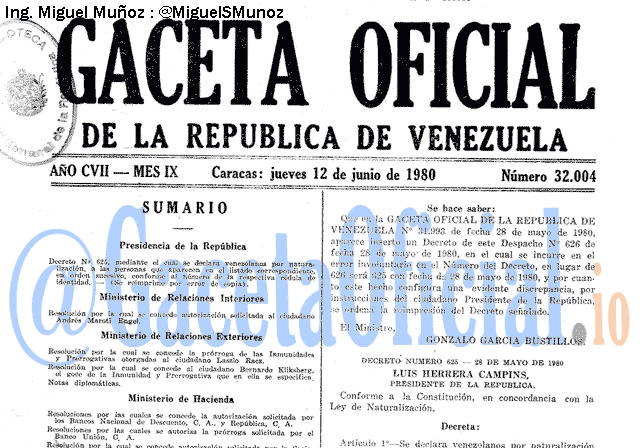 Gaceta Oficial 32004 del 12 Junio 1980