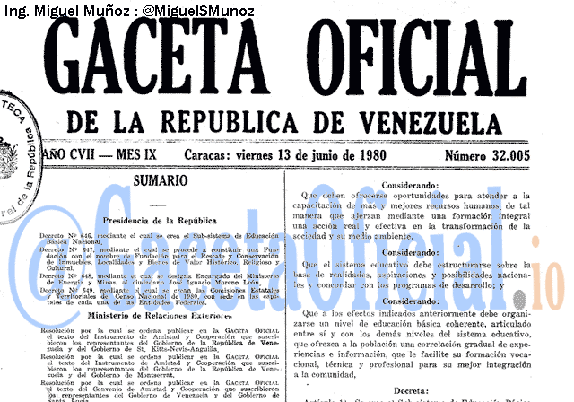 Gaceta Oficial 32005 del 13 Junio 1980