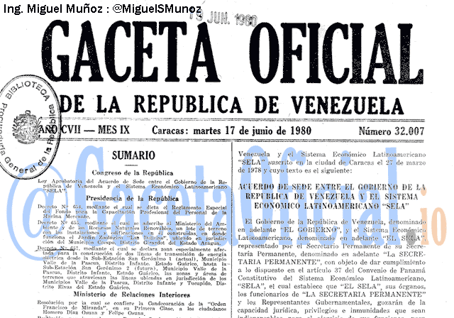Gaceta Oficial 32007 del 17 Junio 1980