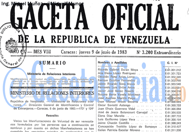Gaceta Oficial 3200 del 9 Junio 1983