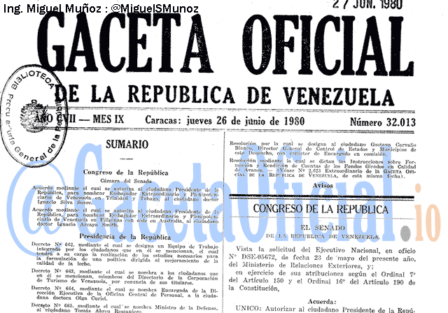 Gaceta Oficial 32013 del 26 Junio 1980