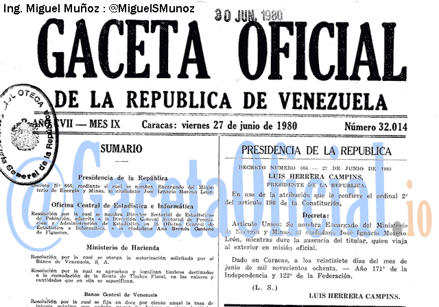 Gaceta Oficial 32014 del 27 Junio 1980