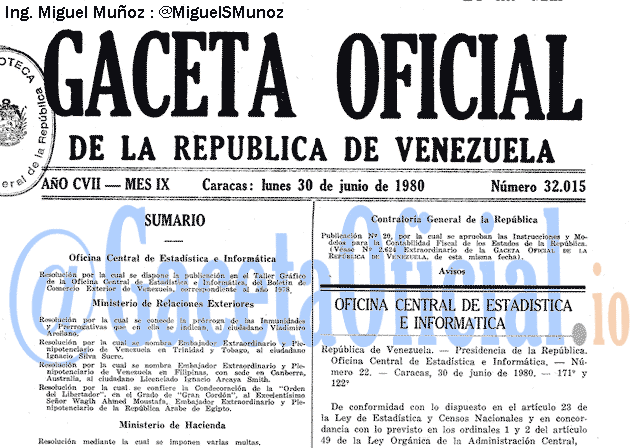Gaceta Oficial 32015 del 30 Junio 1980