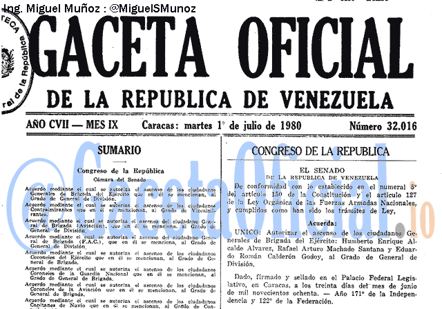 Gaceta Oficial 32016 del 1 Julio 1980