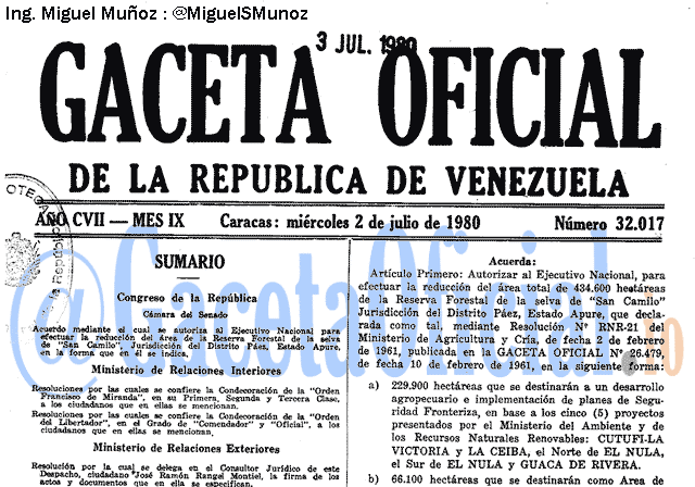 Gaceta Oficial 32017 del 2 Julio 1980
