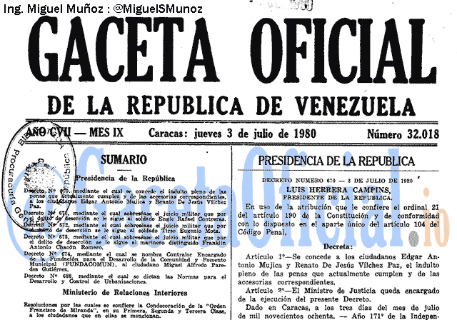 Gaceta Oficial 32018 del 3 Julio 1980