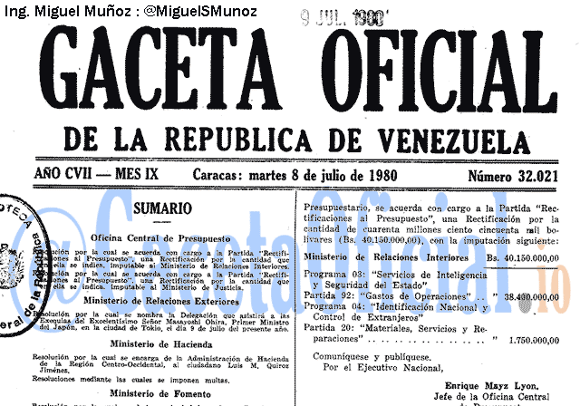 Gaceta Oficial 32021 del 8 Julio 1980