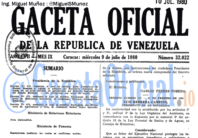 Gaceta Oficial 32022 del 9 Julio 1980