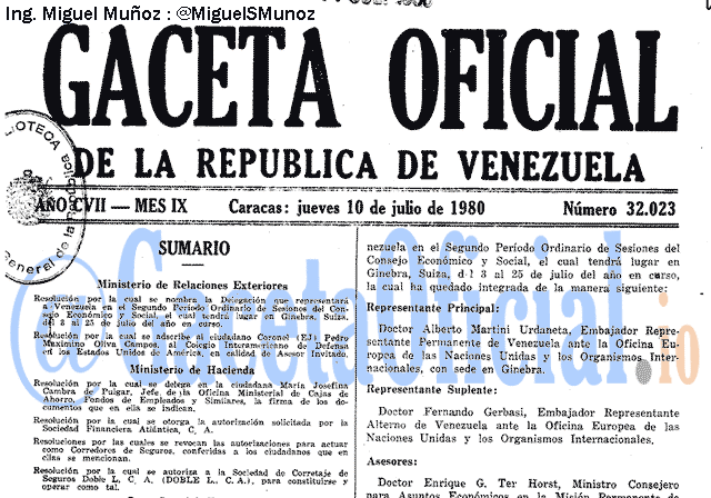 Gaceta Oficial 32023 del 10 Julio 1980