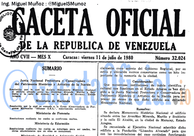 Gaceta Oficial 32024 del 11 Julio 1980