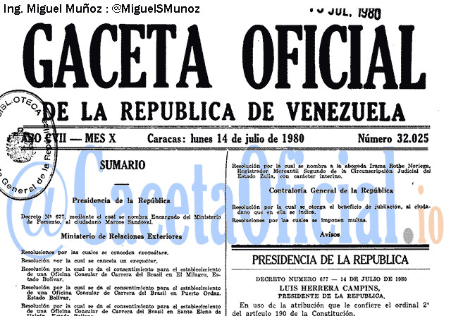 Gaceta Oficial 32025 del 14 Julio 1980