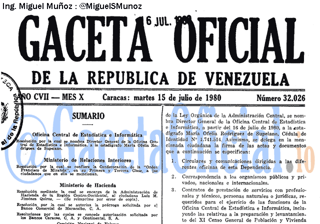 Gaceta Oficial 32026 del 15 Julio 1980