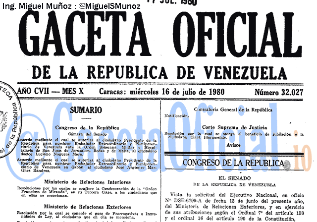 Gaceta Oficial 32027 del 16 Julio 1980