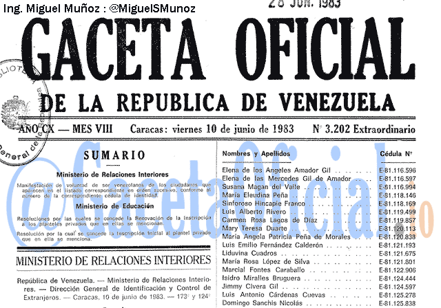 Gaceta Oficial 3202 del 10 Junio 1983