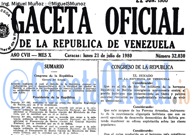 Gaceta Oficial 32030 del 21 Julio 1980