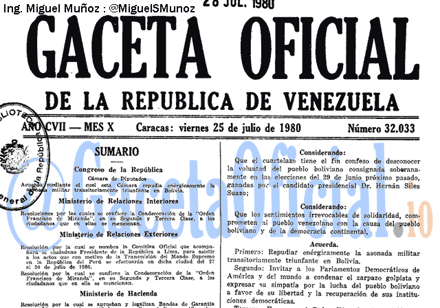 Gaceta Oficial 32033 del 25 Julio 1980