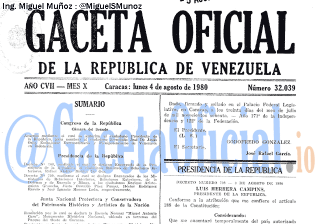 Gaceta Oficial 32039 del 4 Agosto 1980