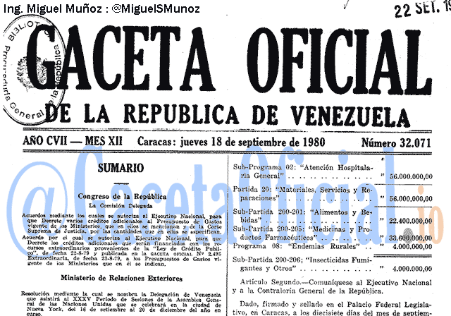 Gaceta Oficial 32071 del 18 Septiembre 1980
