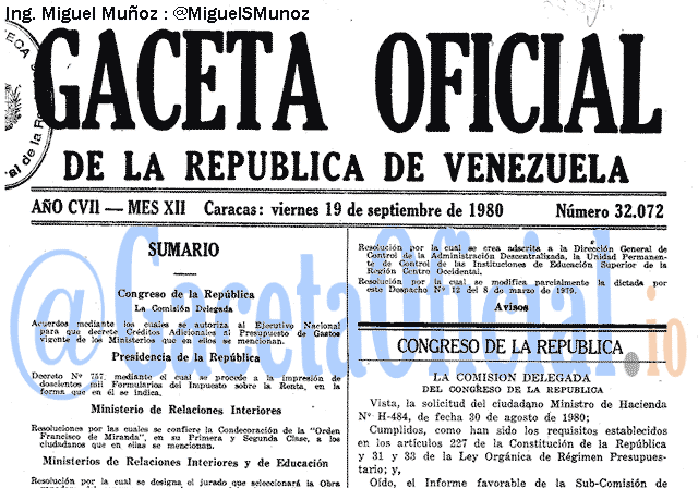 Gaceta Oficial 32072 del 19 Septiembre 1980