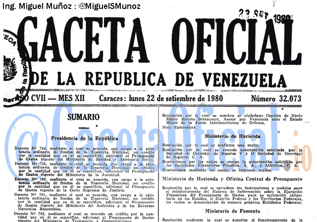 Gaceta Oficial 32073 del 22 Septiembre 1980