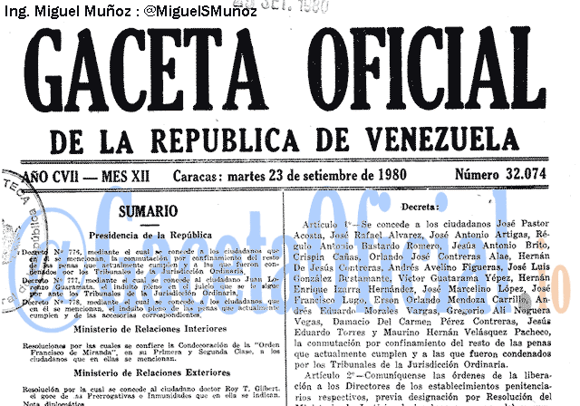 Gaceta Oficial 32074 del 23 Septiembre 1980
