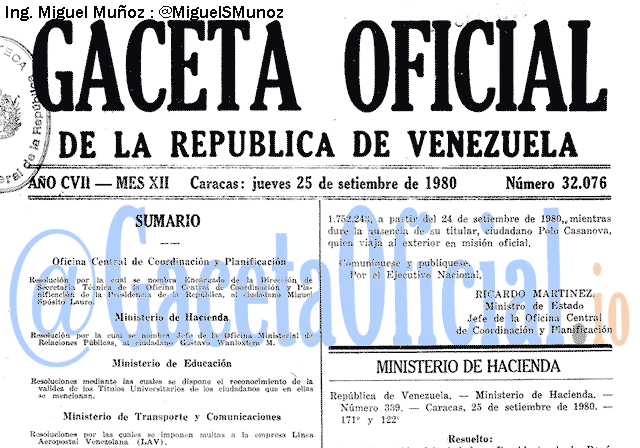 Gaceta Oficial 32076 del 25 Septiembre 1980