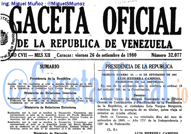 Gaceta Oficial 32077 del 26 Septiembre 1980