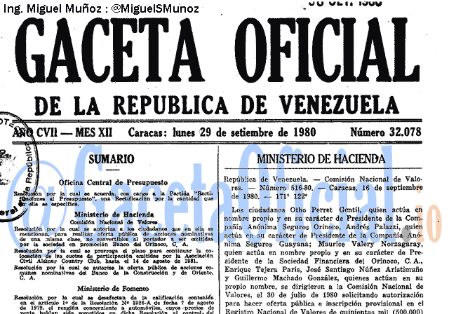 Gaceta Oficial 32078 del 29 Septiembre 1980