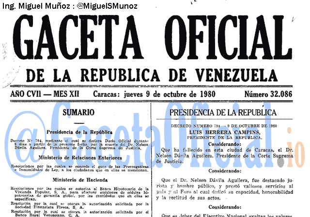 Gaceta Oficial 32086 del 9 Octubre 1980