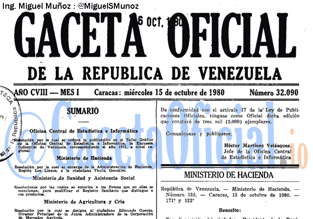Gaceta Oficial 32090 del 15 Octubre 1980