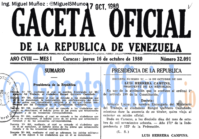 Gaceta Oficial 32091 del 16 Octubre 1980
