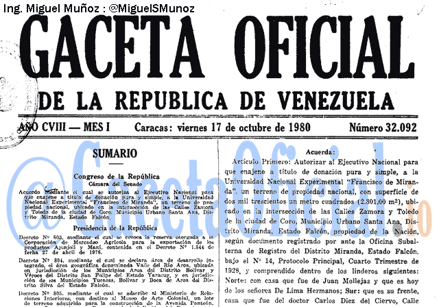 Gaceta Oficial 32092 del 17 Octubre 1980