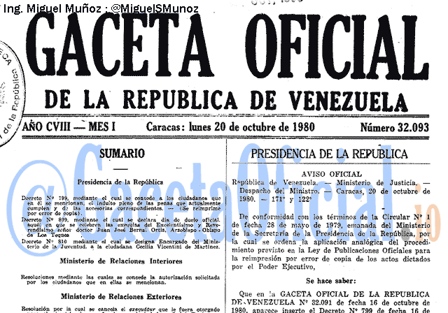 Gaceta Oficial 32093 del 20 Octubre 1980